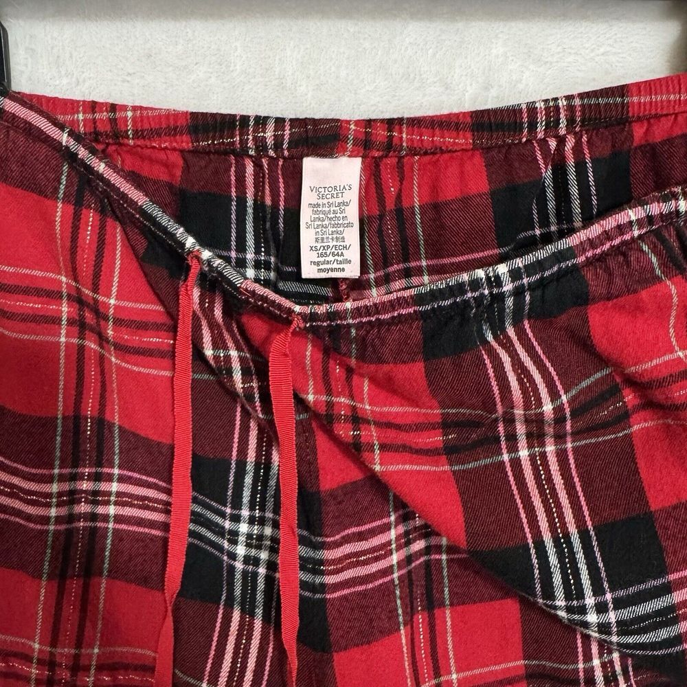 Victoria's Secret Flannel Pajama Set Size XS Red Gold Long Sleeve Pants Pockets - Picture 10 of 16